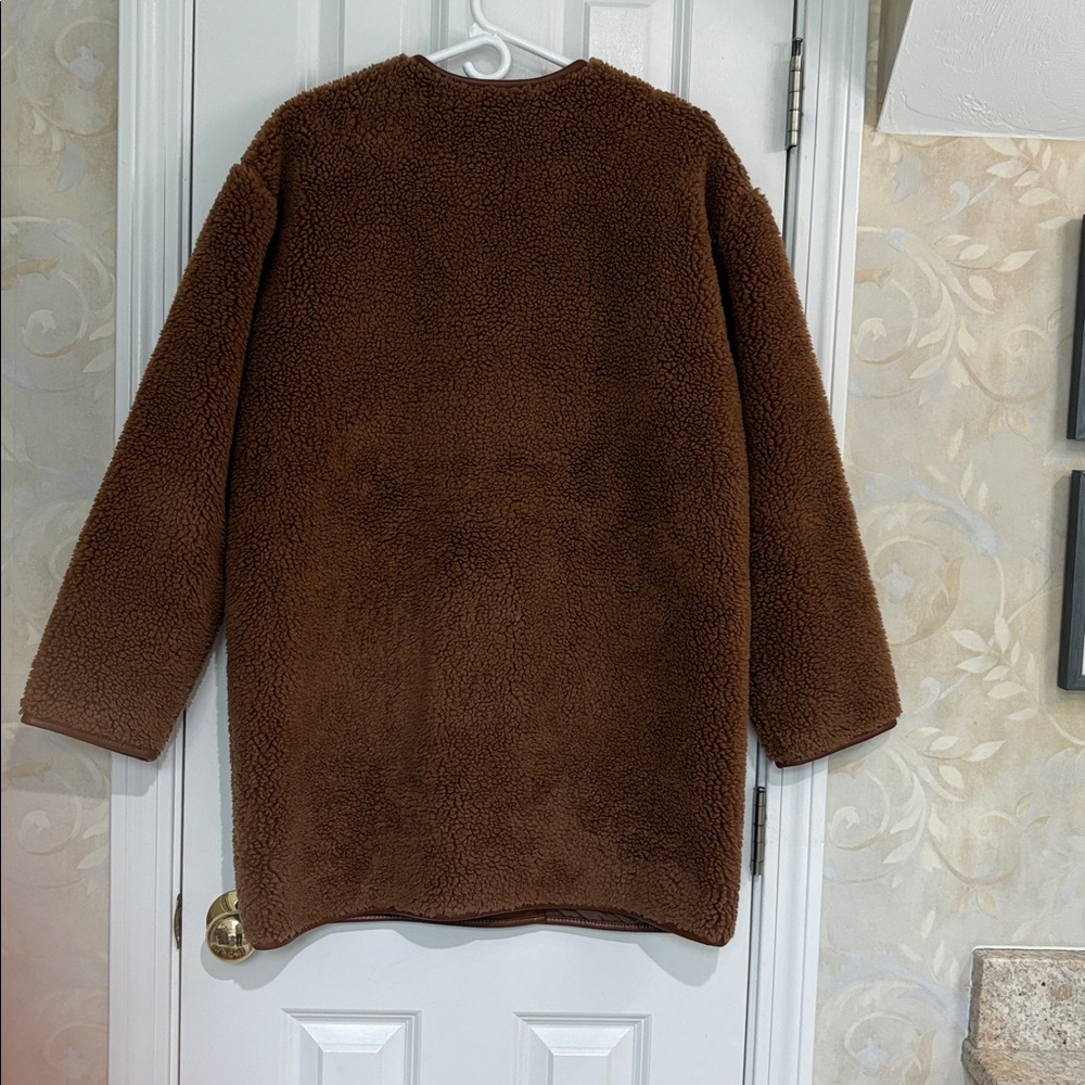 Ann Taylor Fun Faux Sherpa with Faux Leather Wool Blend Double-Breasted Coat - Picture 8 of 9